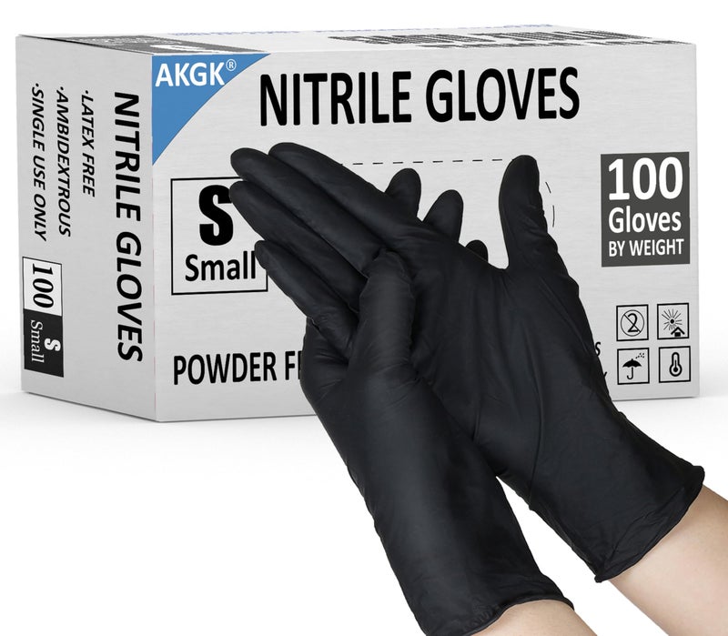 akgk Nitrile Gloves, 100 Pcs Disposable Black Nitrile Gloves 4 Mil Small, Cleaning Gloves for Cooking, Household & More, Powder-Free, Latex-Free - Image 1